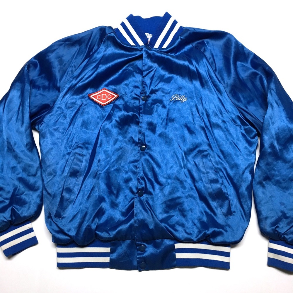 Vintage Satin Blue White Satin Baseball Jacket